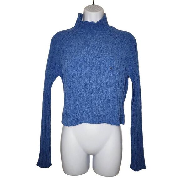 American Eagle Women Sweaters, NEW Blue Mock Neck Crop Knit Sweater, Sz XS - Picture 1 of 8